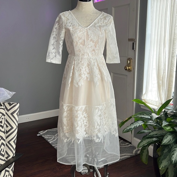 Metisu Online Boutique White Lace Overlay Dress - Picture 1 of 7